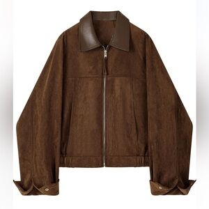 Brown Suede Look Zip-Front Jacket - NWT